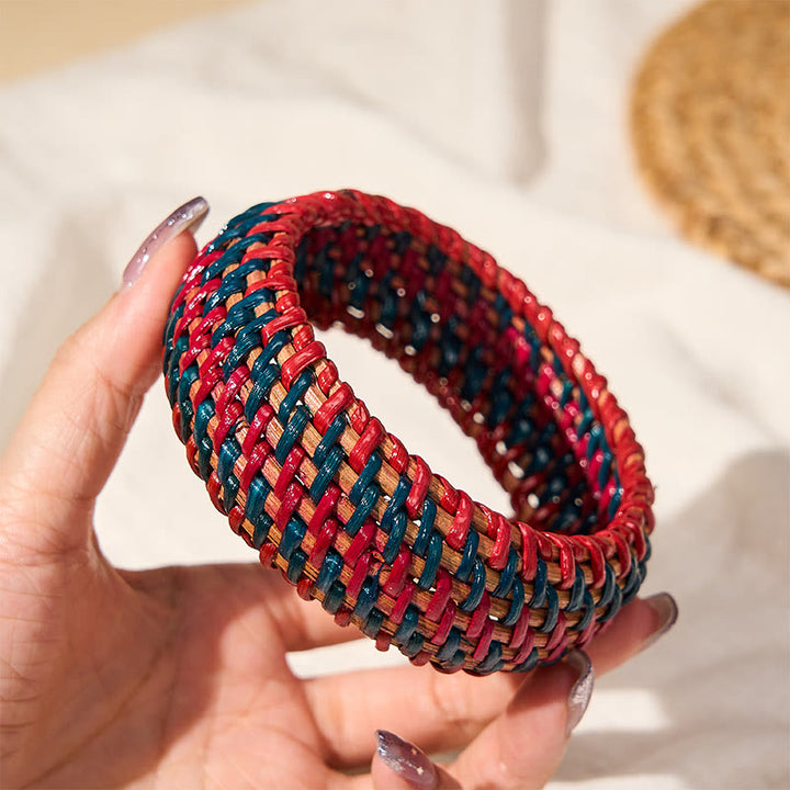 Buddha Stones Bracciale rigido largo in rattan naturale intrecciato a mano, stile boho. - image 9