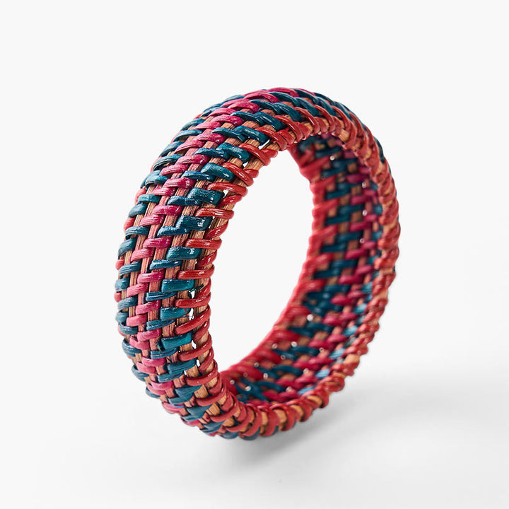 Buddha Stones Bracciale rigido largo in rattan naturale intrecciato a mano, stile boho. - Rosso - Rattan (Radicamento♥Salute) - image 1