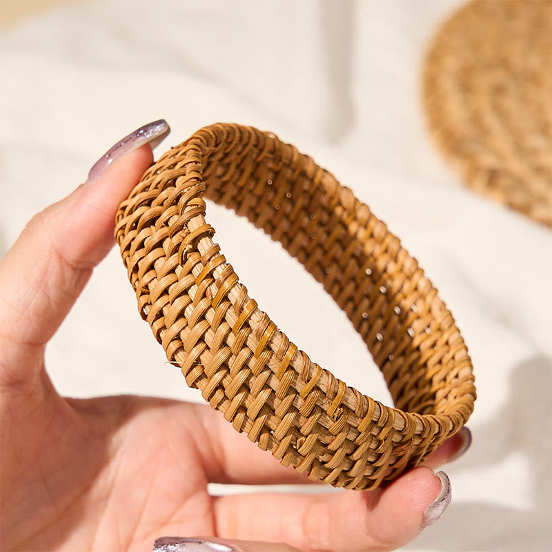 Buddha Stones Bracciale largo in rattan intrecciato a mano, stile bohémien, con base a terra. - image 3