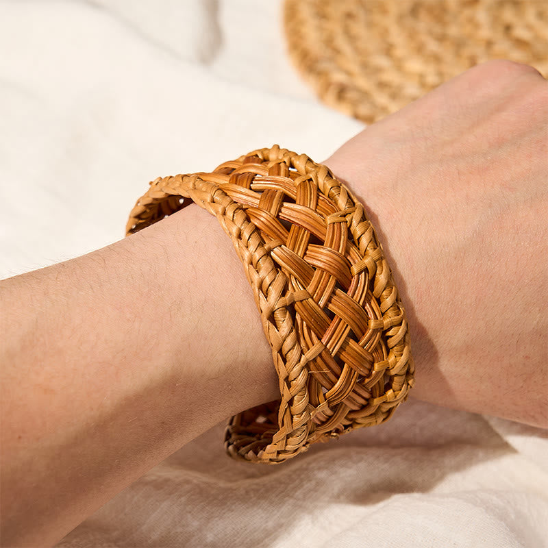 Buddha Stones Bracciale regolabile in rattan naturale intrecciato a mano, stile boho resort. - image 5