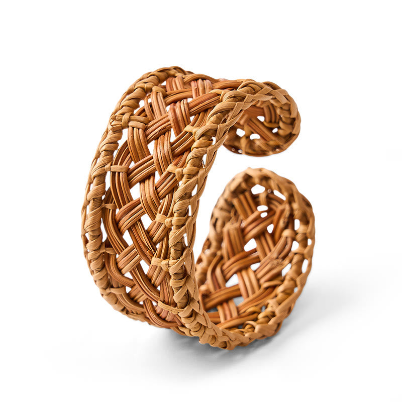 Buddha Stones Bracciale regolabile in rattan naturale intrecciato a mano, stile boho resort. - Ratto (Equilibrio ♥ Radicamento) - image 0