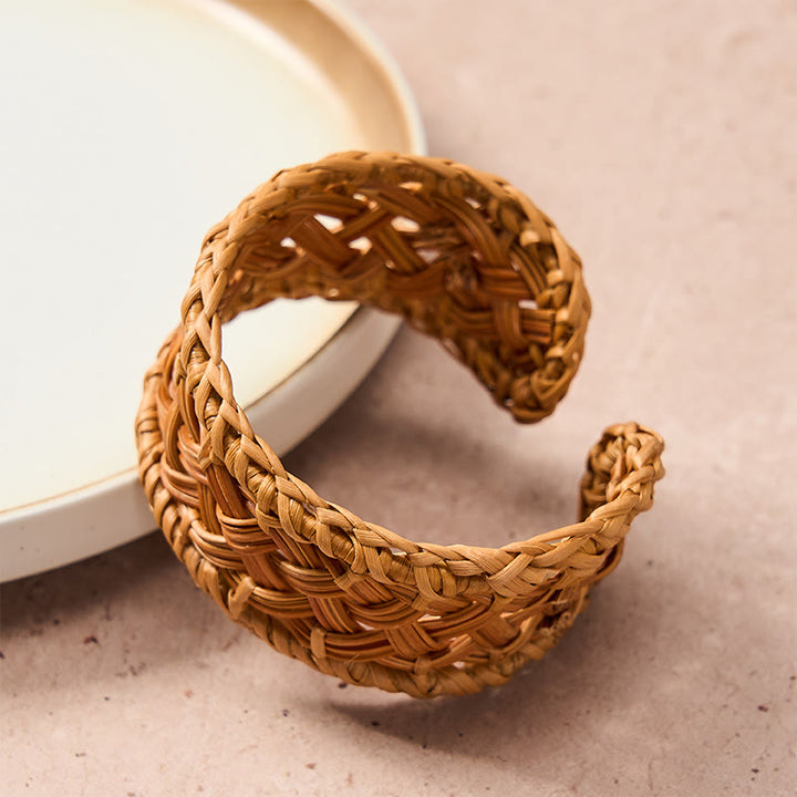Buddha Stones Bracciale regolabile in rattan naturale intrecciato a mano, stile boho resort. - image 2