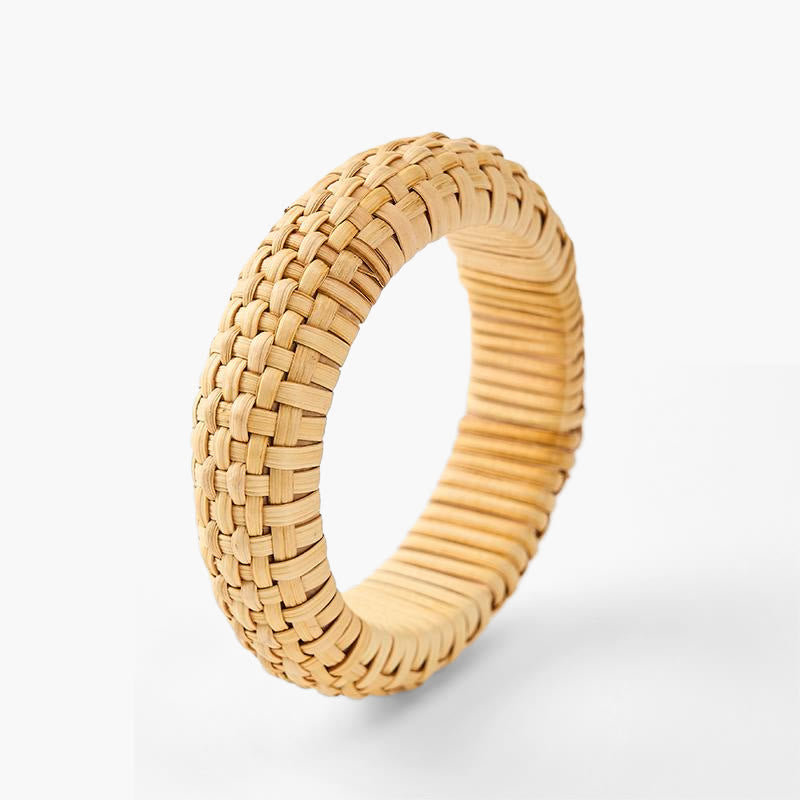 Buddha Stones Bracciale rigido largo in rattan intrecciato a mano, stile bohémien da spiaggia. - Rattan (Radicamento♥Salute) - image 0