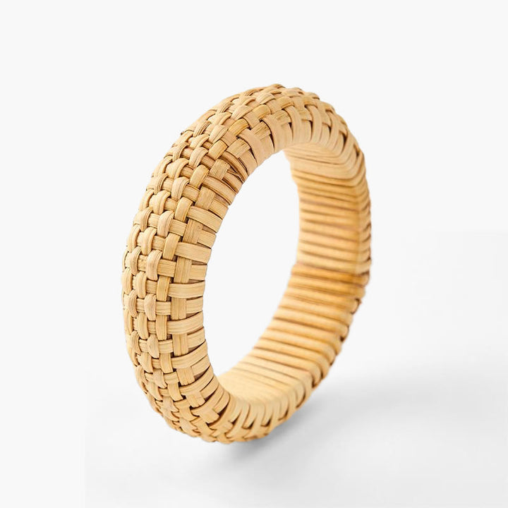 Buddha Stones Bracciale rigido largo in rattan intrecciato a mano, stile bohémien da spiaggia. - Rattan (Radicamento♥Salute) - image 0