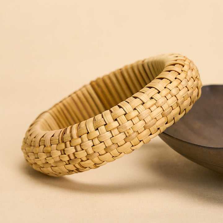 Buddha Stones Bracciale rigido largo in rattan intrecciato a mano, stile bohémien da spiaggia. - image 1