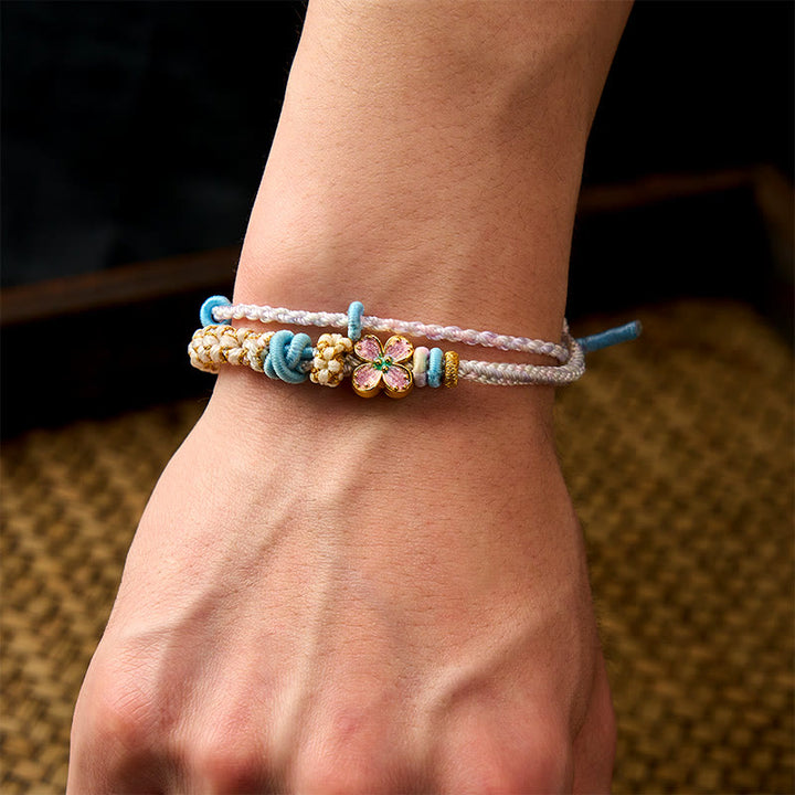 Buddha Stones Bracciale a doppio strato con nodo a fiore di pesco intrecciato a mano. - image 20