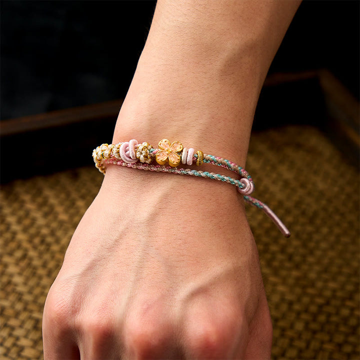 Buddha Stones Bracciale a doppio strato con nodo a fiore di pesco intrecciato a mano. - image 13