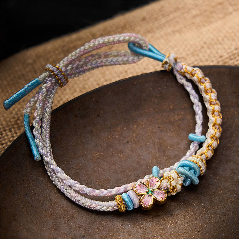 Buddha Stones Bracciale a doppio strato con nodo a fiore di pesco intrecciato a mano. - Cardo - Con accessorio a forma di fiore viola - image 15