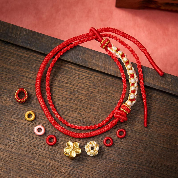 Buddha Stones Bracciale a doppio strato con nodo a fiore di pesco intrecciato a mano. - image 3