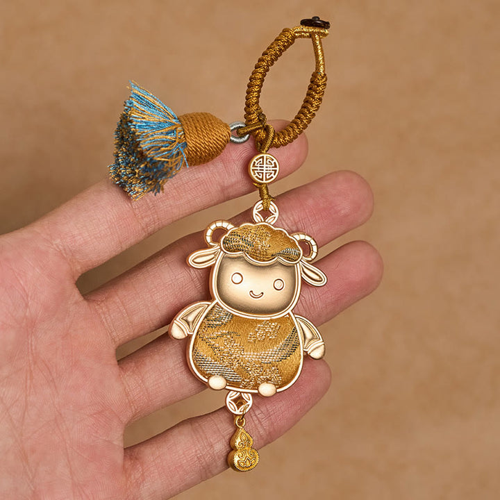 Buddha Stones Portachiavi portafortuna con nappa dello zodiaco cinese, fatto a mano in broccato Song - image 16