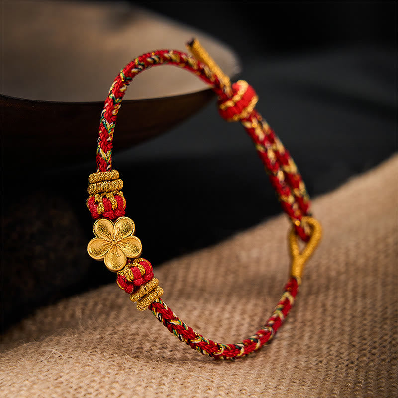 Buddha Stones Braccialetto di protezione con fiori e pesci koi, intrecciato a mano con cordino rosso. - image 12