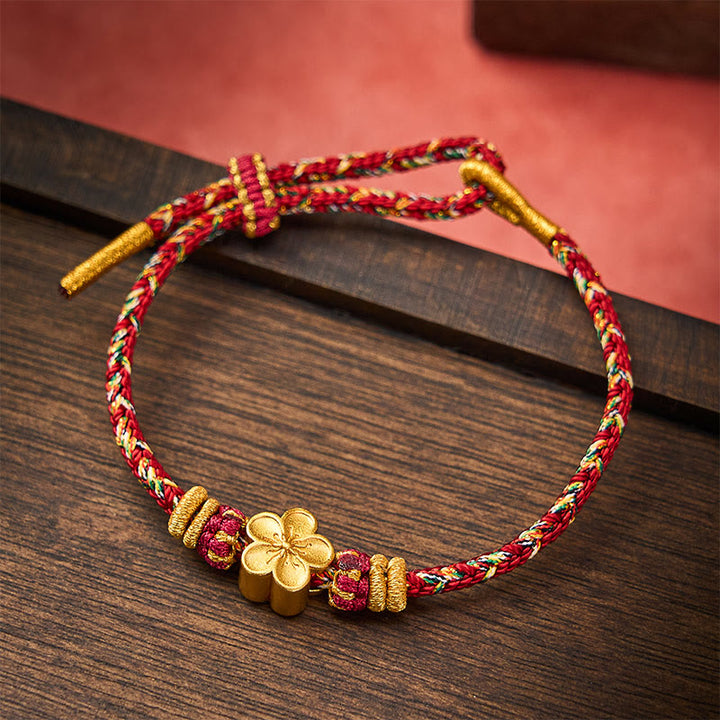 Buddha Stones Braccialetto di protezione con fiori e pesci koi, intrecciato a mano con cordino rosso. - Marrone - Con accessorio floreale - image 13