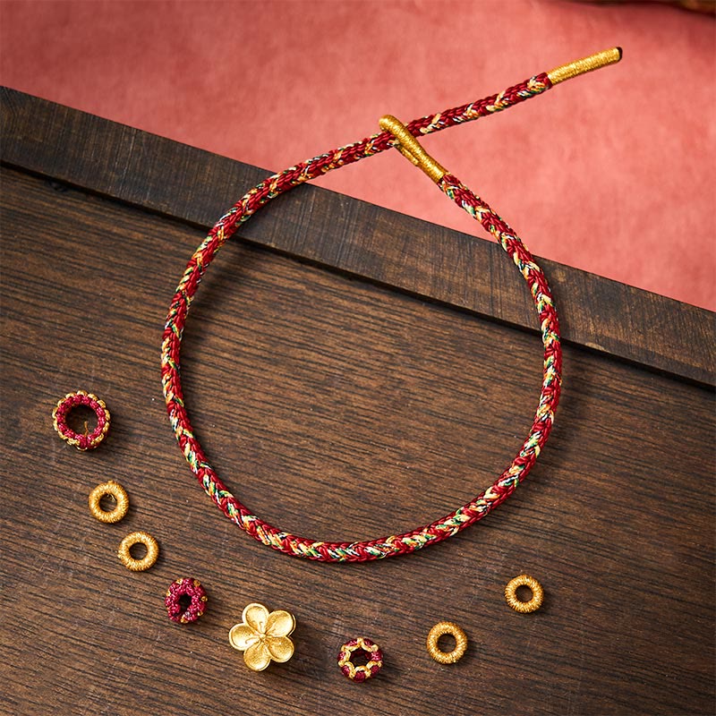 Buddha Stones Braccialetto di protezione con fiori e pesci koi, intrecciato a mano con cordino rosso. - image 16