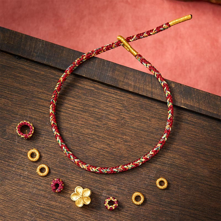Buddha Stones Braccialetto di protezione con fiori e pesci koi, intrecciato a mano con cordino rosso. - image 16