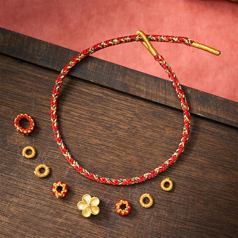 Buddha Stones Braccialetto di protezione con fiori e pesci koi, intrecciato a mano con cordino rosso. - image 3