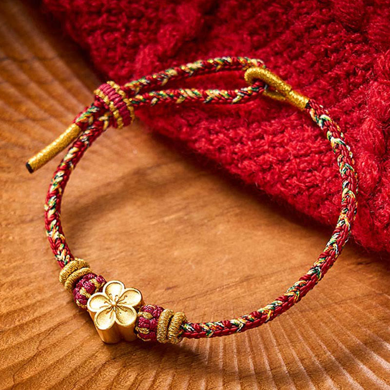 Buddha Stones Braccialetto di protezione con fiori e pesci koi, intrecciato a mano con cordino rosso. - image 14