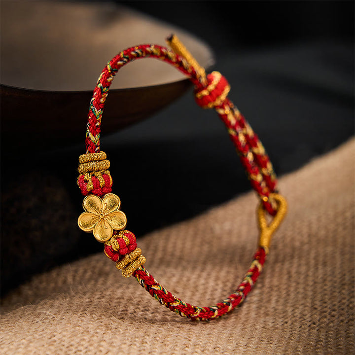 Buddha Stones Braccialetto di protezione con fiori e pesci koi, intrecciato a mano con cordino rosso. - image 2