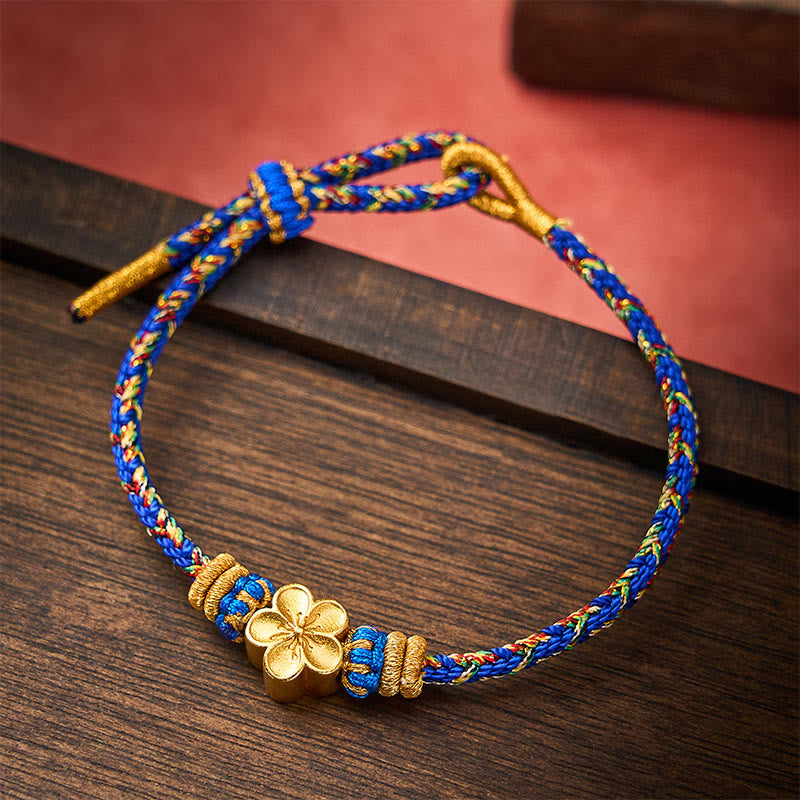 Buddha Stones Braccialetto della pace Om Mani Padme Hum con cordino intrecciato a mano - Blu - Con accessorio floreale - image 12