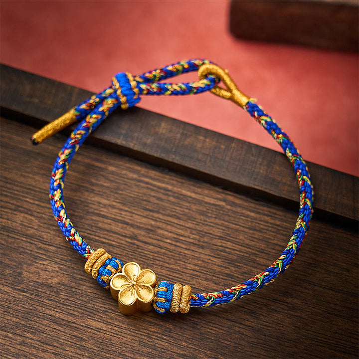 Buddha Stones Braccialetto della pace Om Mani Padme Hum con cordino intrecciato a mano - Blu - Con accessorio floreale - image 12