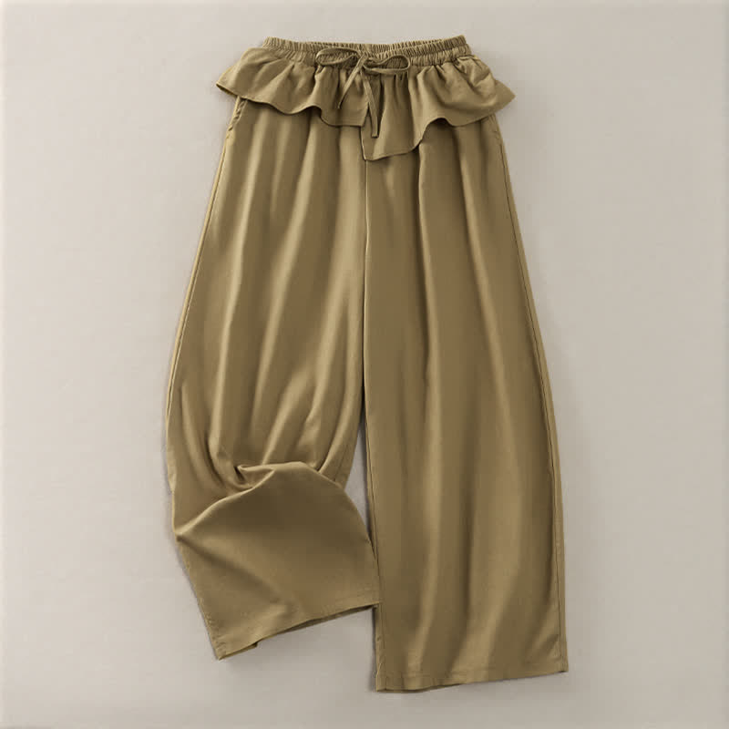 Buddha Stones Pantaloni corti da donna a gamba dritta con coulisse, elastico in vita e volant, ideali per primavera/estate. - Cachi scuro - US8-10, UK/AU12-14, EU40-42 (2XL) - image 0