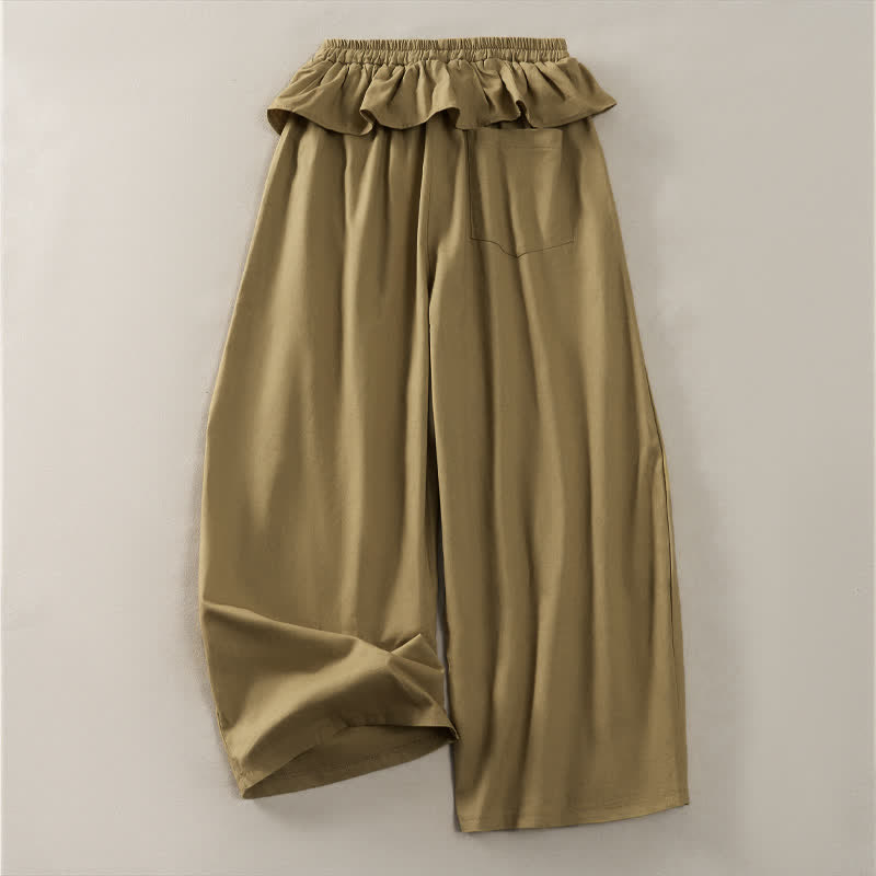 Buddha Stones Pantaloni corti da donna a gamba dritta con coulisse, elastico in vita e volant, ideali per primavera/estate. - image 1