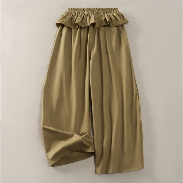 Buddha Stones Pantaloni corti da donna a gamba dritta con coulisse, elastico in vita e volant, ideali per primavera/estate. - image 1