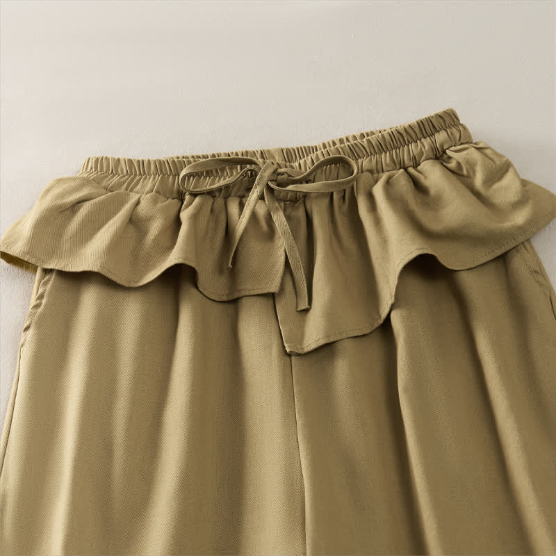 Buddha Stones Pantaloni corti da donna a gamba dritta con coulisse, elastico in vita e volant, ideali per primavera/estate. - image 2