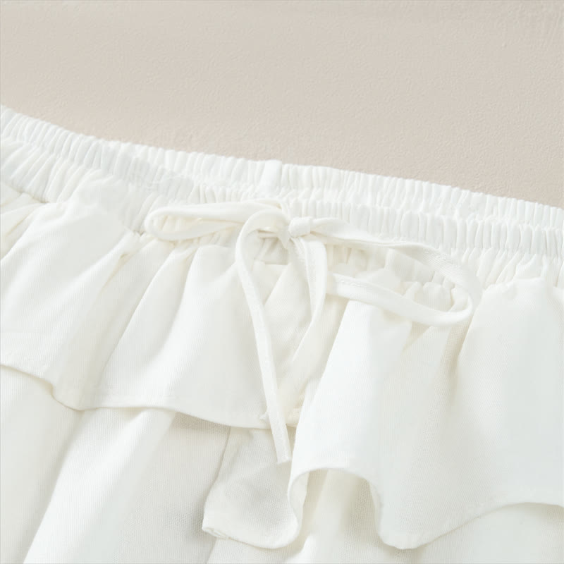 Buddha Stones Pantaloni corti da donna a gamba dritta con coulisse, elastico in vita e volant, ideali per primavera/estate. - image 13