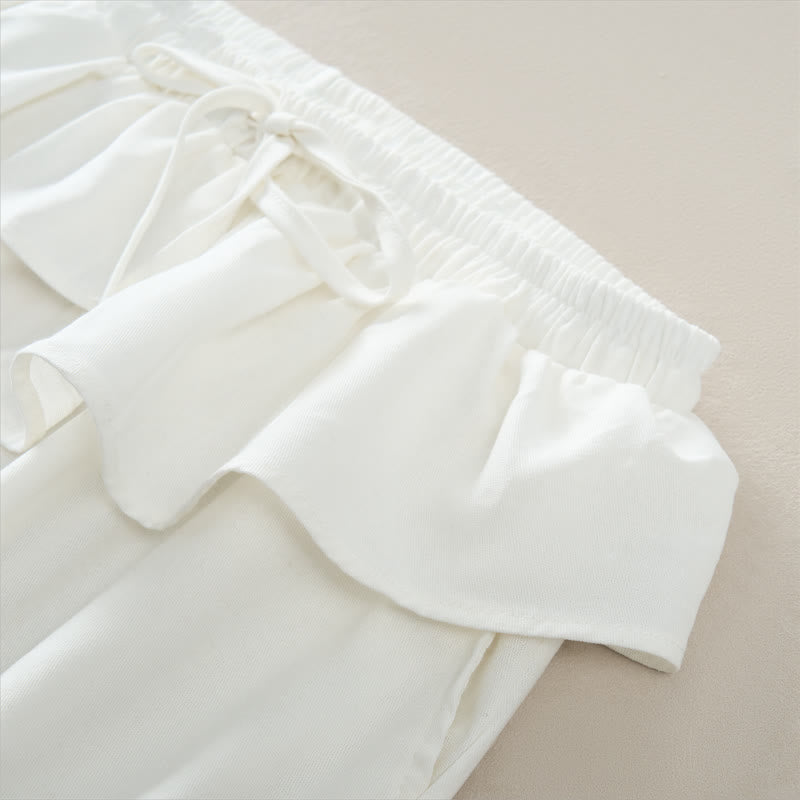 Buddha Stones Pantaloni corti da donna a gamba dritta con coulisse, elastico in vita e volant, ideali per primavera/estate. - image 16
