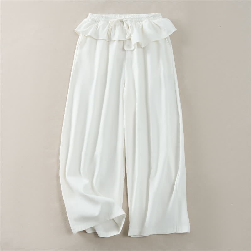 Buddha Stones Pantaloni corti da donna a gamba dritta con coulisse, elastico in vita e volant, ideali per primavera/estate. - Bianco - US8-10, UK/AU12-14, EU40-42 (2XL) - image 10