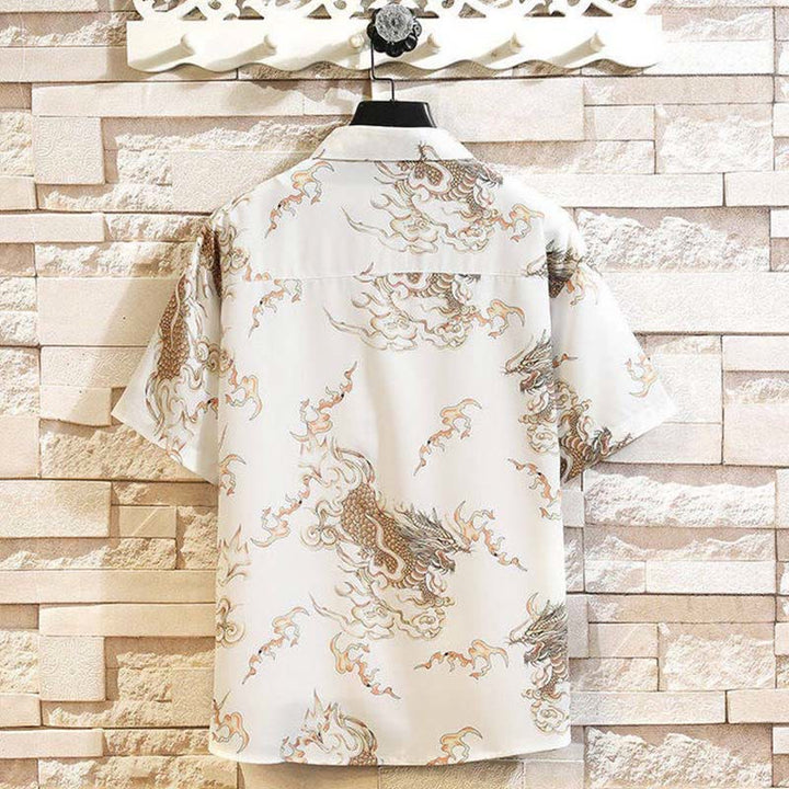 Buddha Stones Camicia da uomo a maniche corte con bottoni e motivo drago estivo - image 14