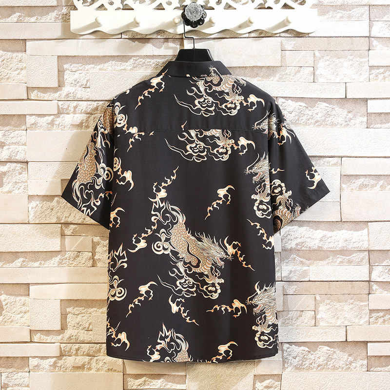 Buddha Stones Camicia da uomo a maniche corte con bottoni e motivo drago estivo - image 1