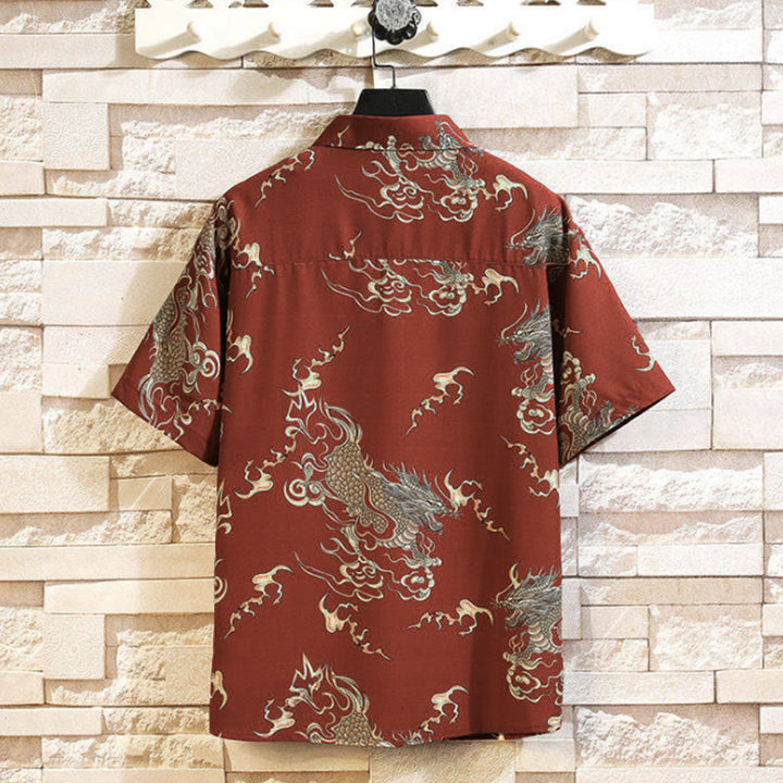 Buddha Stones Camicia da uomo a maniche corte con bottoni e motivo drago estivo - image 12
