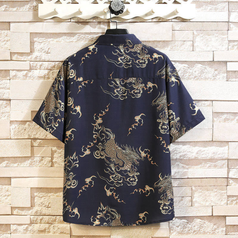 Buddha Stones Camicia da uomo a maniche corte con bottoni e motivo drago estivo - image 10