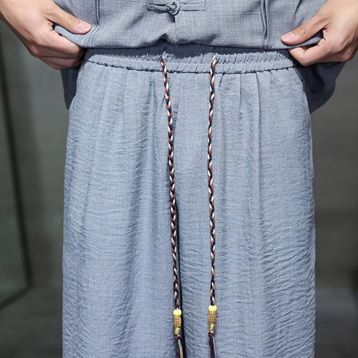 Buddha Stones Completo estivo da uomo con camicia a maniche a gomito, bottoni a rana e pantaloni corti, ideale per la meditazione, con tasche. - image 18