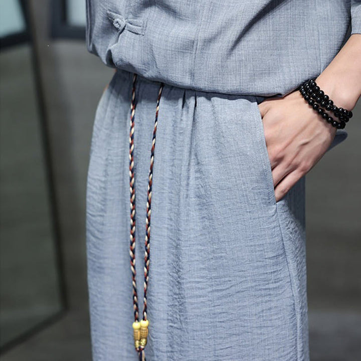 Buddha Stones Completo estivo da uomo con camicia a maniche a gomito, bottoni a rana e pantaloni corti, ideale per la meditazione, con tasche. - image 19