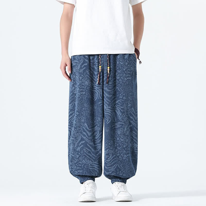 Buddha Stones Pantaloni corti da uomo stile boho con coulisse, modello leopardato, casual primavera/estate, con tasche. - image 1