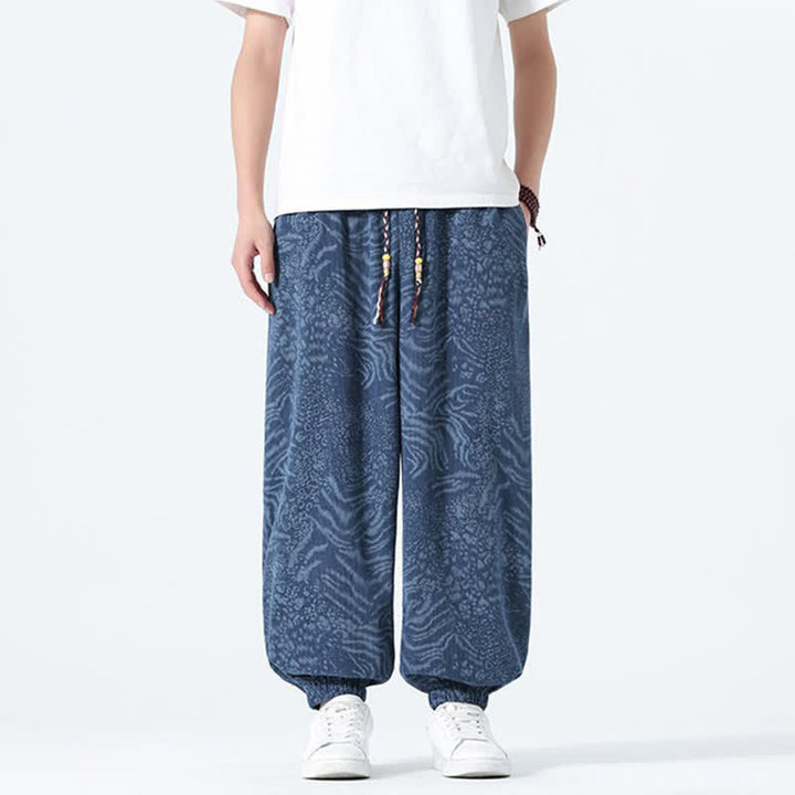 Buddha Stones Pantaloni corti da uomo stile boho con coulisse, modello leopardato, casual primavera/estate, con tasche. - image 1