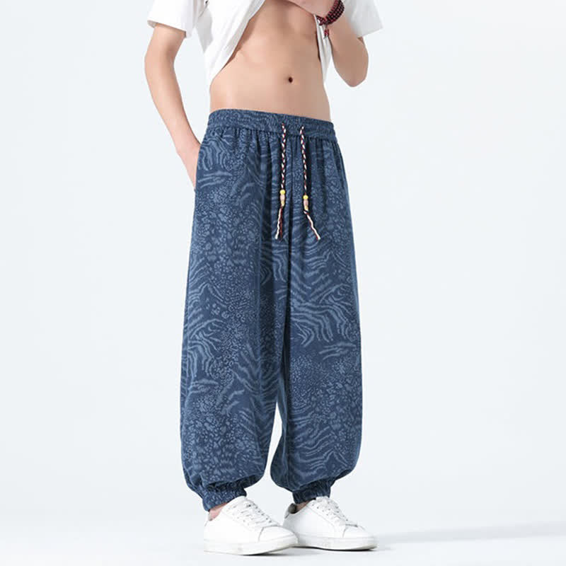 Buddha Stones Pantaloni corti da uomo stile boho con coulisse, modello leopardato, casual primavera/estate, con tasche. - image 6