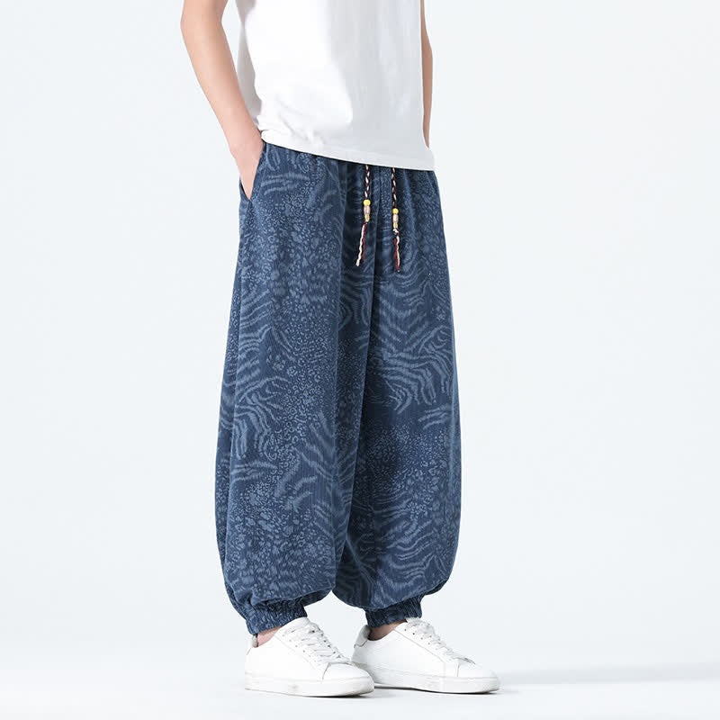Buddha Stones Pantaloni corti da uomo stile boho con coulisse, modello leopardato, casual primavera/estate, con tasche. - image 5