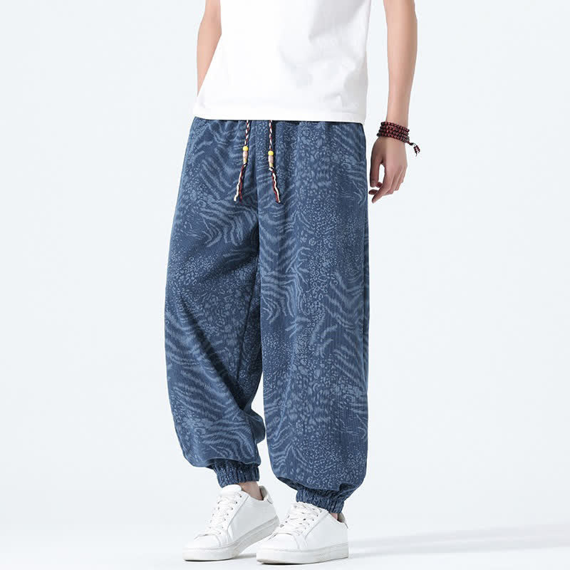 Buddha Stones Pantaloni corti da uomo stile boho con coulisse, modello leopardato, casual primavera/estate, con tasche. - image 2