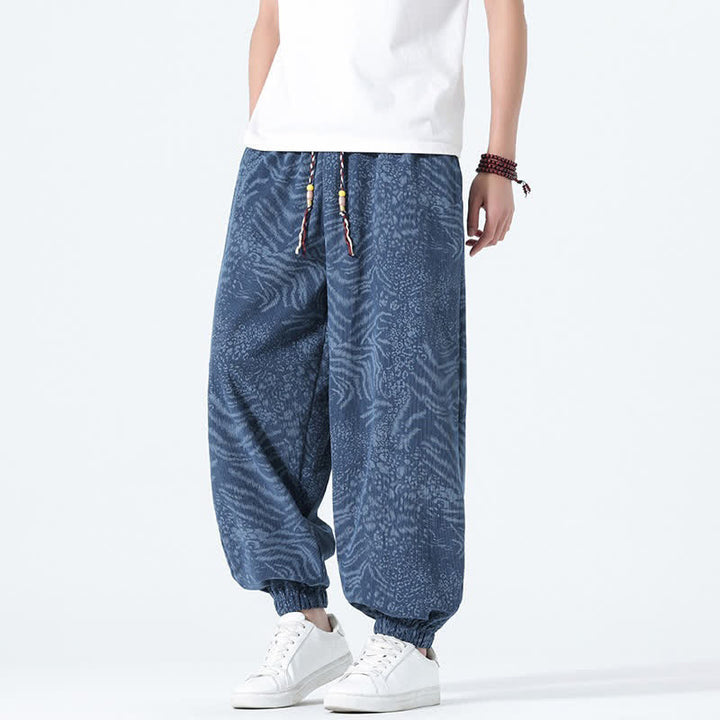 Buddha Stones Pantaloni corti da uomo stile boho con coulisse, modello leopardato, casual primavera/estate, con tasche. - image 2