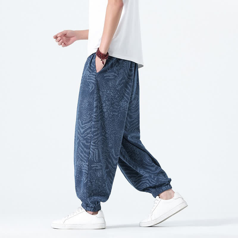 Buddha Stones Pantaloni corti da uomo stile boho con coulisse, modello leopardato, casual primavera/estate, con tasche. - image 7