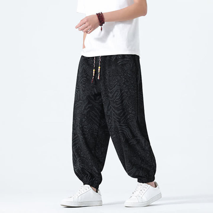 Buddha Stones Pantaloni corti da uomo stile boho con coulisse, modello leopardato, casual primavera/estate, con tasche. - image 14