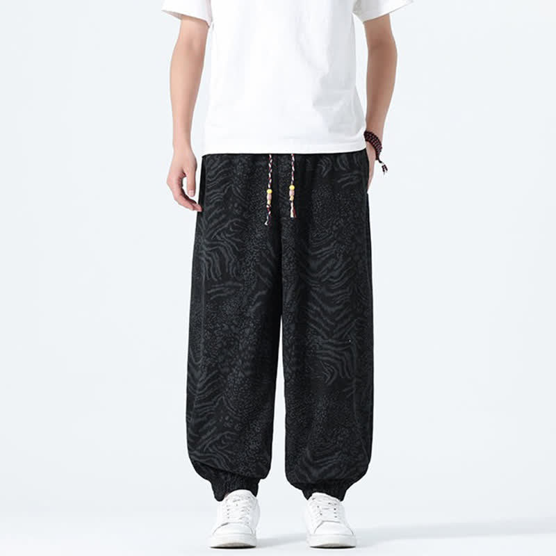 Buddha Stones Pantaloni corti da uomo stile boho con coulisse, modello leopardato, casual primavera/estate, con tasche. - image 12