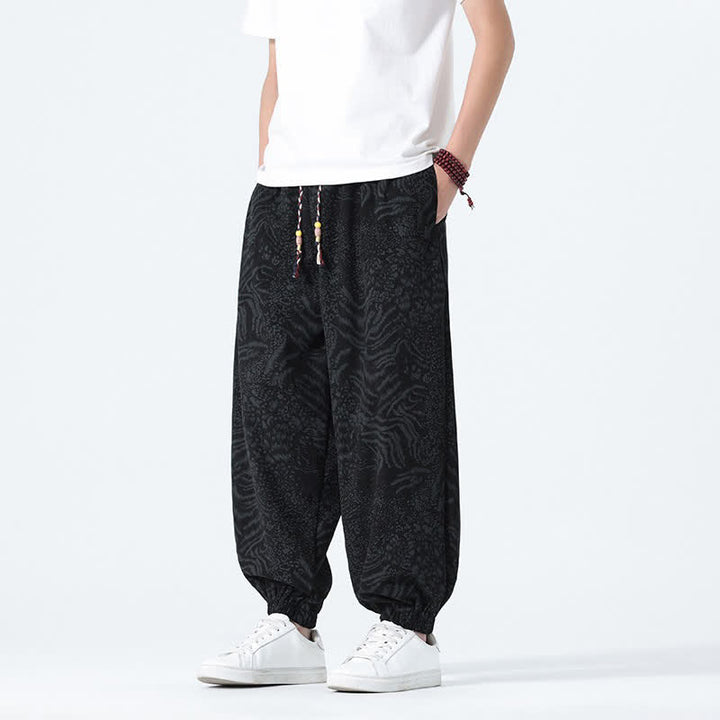 Buddha Stones Pantaloni corti da uomo stile boho con coulisse, modello leopardato, casual primavera/estate, con tasche. - image 9