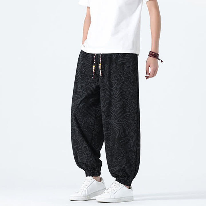 Buddha Stones Pantaloni corti da uomo stile boho con coulisse, modello leopardato, casual primavera/estate, con tasche. - image 13