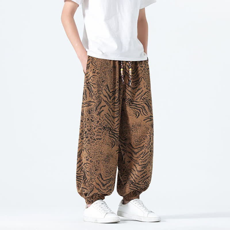 Buddha Stones Pantaloni corti da uomo stile boho con coulisse, modello leopardato, casual primavera/estate, con tasche. - image 17