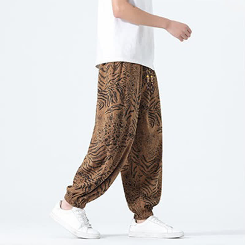 Buddha Stones Pantaloni corti da uomo stile boho con coulisse, modello leopardato, casual primavera/estate, con tasche. - image 18
