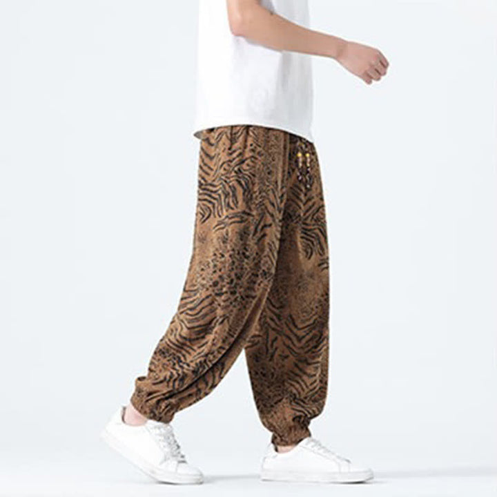 Buddha Stones Pantaloni corti da uomo stile boho con coulisse, modello leopardato, casual primavera/estate, con tasche. - image 18